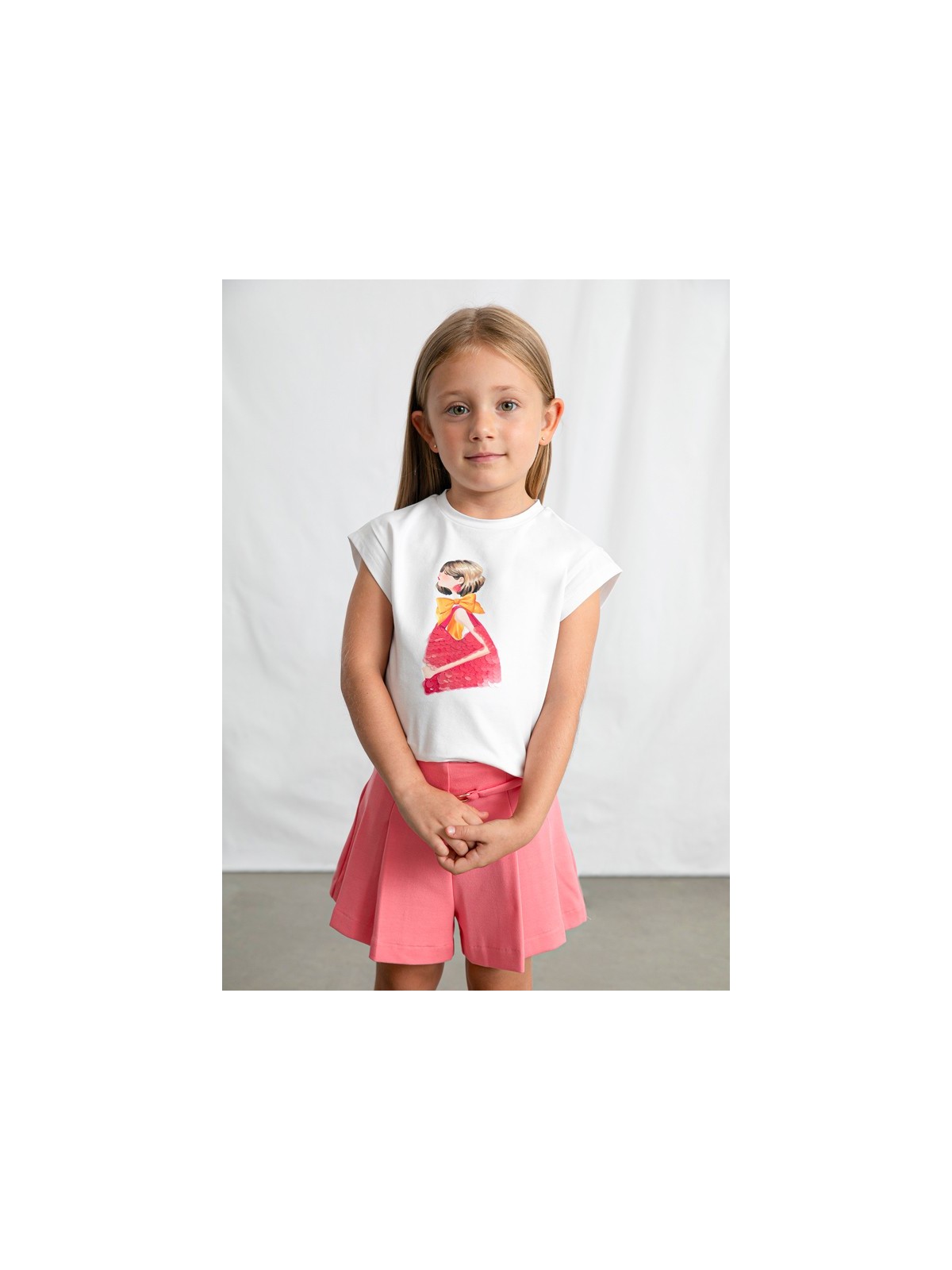 MAYORAL BLUZKA T-SHIRT KOSZULKA NA KRÓTKI RĘKAW DLA DZIEWCZYNKI BIAŁA CEKINY  3005/74