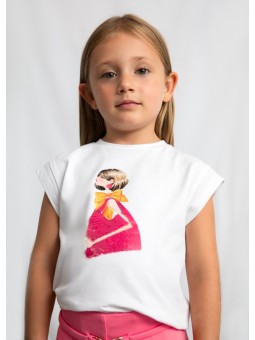 MAYORAL BLUZKA T-SHIRT KOSZULKA NA KRÓTKI RĘKAW DLA DZIEWCZYNKI BIAŁA CEKINY  3005/74