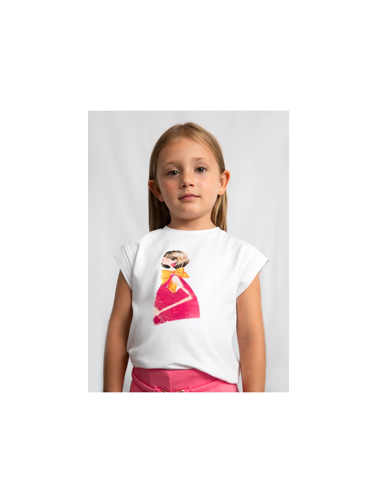 MAYORAL BLUZKA T-SHIRT KOSZULKA NA KRÓTKI RĘKAW DLA DZIEWCZYNKI BIAŁA CEKINY  3005/74