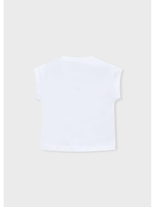 MAYORAL BLUZKA T-SHIRT KOSZULKA NA KRÓTKI RĘKAW DLA DZIEWCZYNKI BIAŁA CEKINY  3005/74