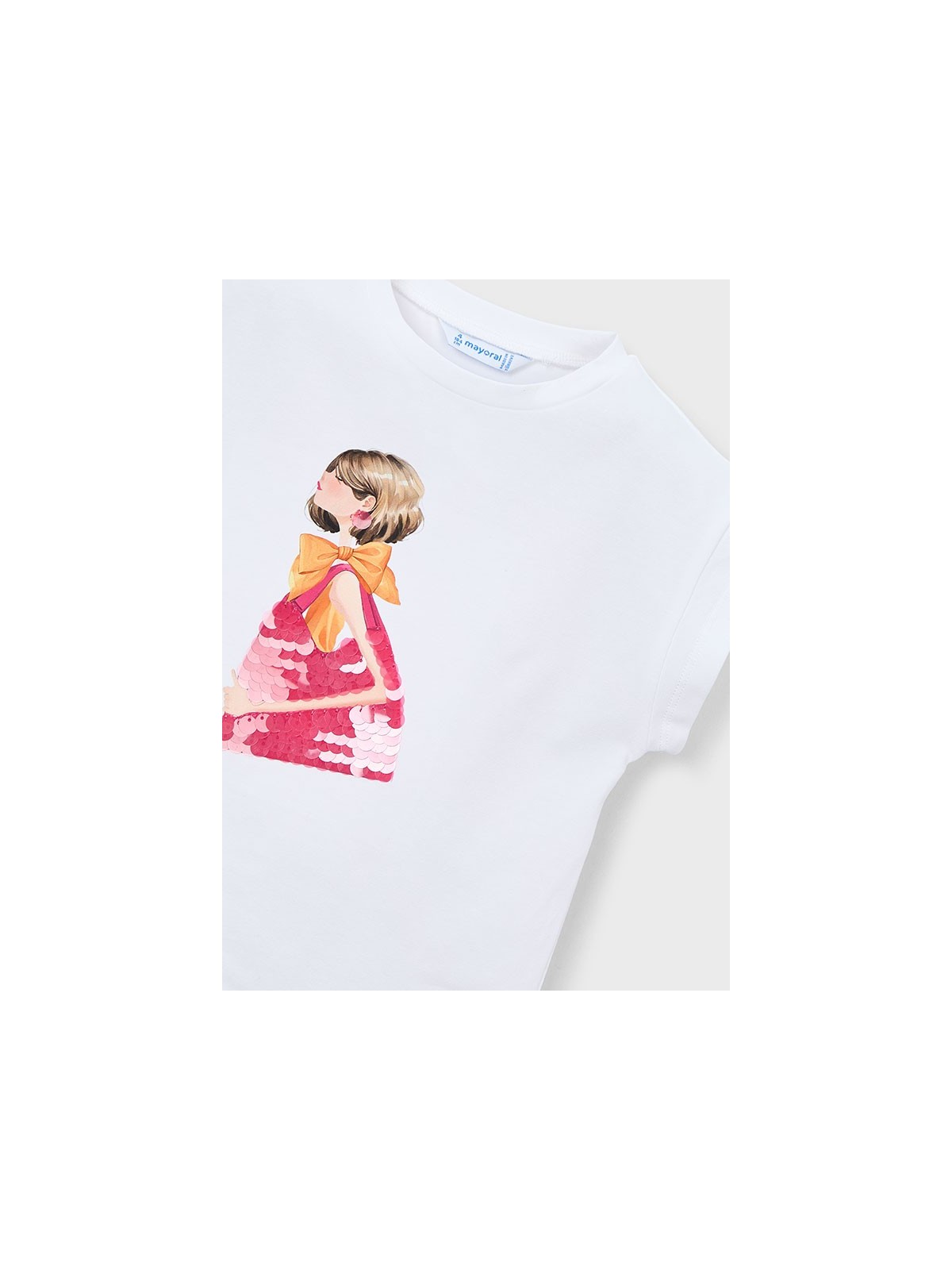 MAYORAL BLUZKA T-SHIRT KOSZULKA NA KRÓTKI RĘKAW DLA DZIEWCZYNKI BIAŁA CEKINY  3005/74