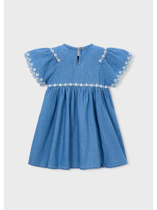 MAYORAL SUKIENKA JEANS DLA DZIEWCZYNKI NA KRÓTKI RĘKAW HAFTOWANE KWIATKI  3927/82