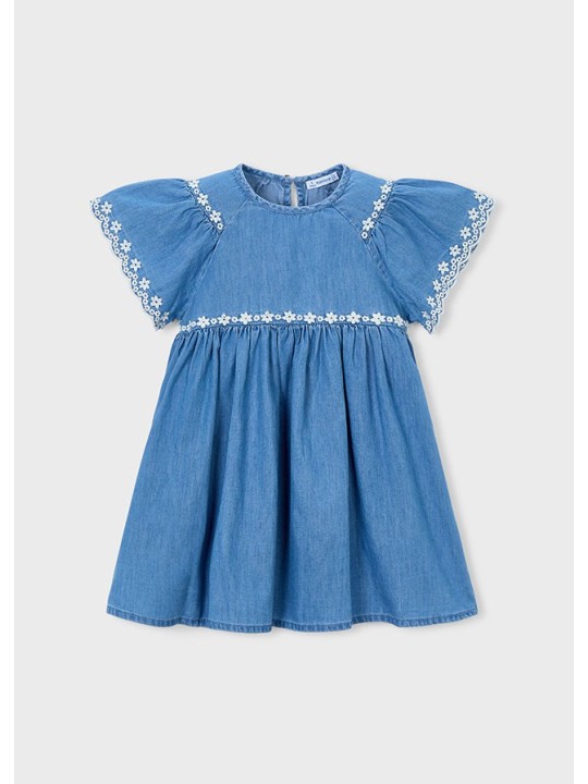 MAYORAL SUKIENKA JEANS DLA DZIEWCZYNKI NA KRÓTKI RĘKAW HAFTOWANE KWIATKI  3927/82