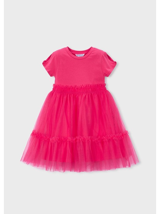 MAYORAL SUKIENKA DLA DZIEWCZYNKI NA KRÓTKI RĘKAW TIULOWA FUKSJA 3915/72