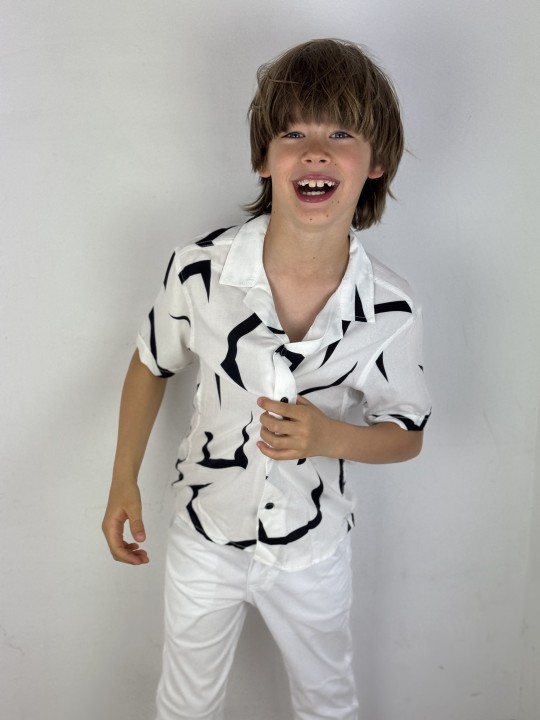 GIOVANNI PERA KOSZULA NA KRÓTKI RĘKAW DLA CHŁOPCA BIAŁO CZARANA GP/30