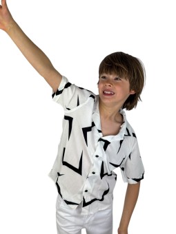 GIOVANNI PERA KOSZULA NA KRÓTKI RĘKAW DLA CHŁOPCA BIAŁO CZARANA GP/30