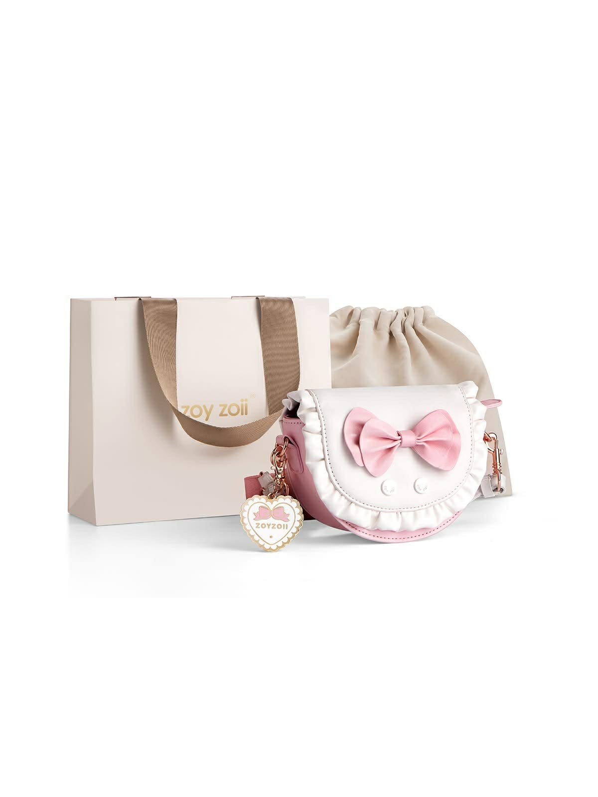 ZOYZOII TOREBKA  LISTONOSZKA DLA DZIEWCZYNKI Z KOKARDKĄ  KREM RÓŻ  KOKARDA1