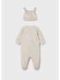 MAYORAL NEWBORN PAJAC ŚPIOCHY PLUS CZAPKA  DLA CHŁOPCA  BEŻOWE W SŁONIKI 1718/68