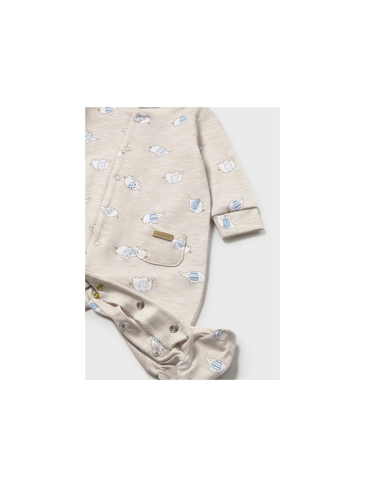 MAYORAL NEWBORN PAJAC ŚPIOCHY PLUS CZAPKA  DLA CHŁOPCA  BEŻOWE W SŁONIKI 1718/68