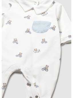 MAYORAL NEWBORN PAJAC ŚPIOCHY  DLA CHŁOPCA  BIAŁY W W MISIE NA ROWERZE 1716