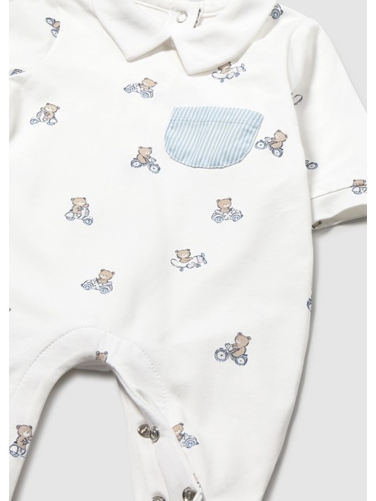 MAYORAL NEWBORN PAJAC ŚPIOCHY  DLA CHŁOPCA  BIAŁY W W MISIE NA ROWERZE 1716