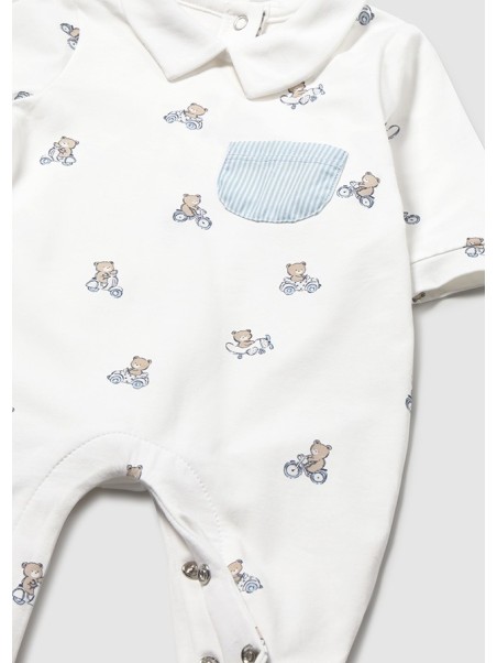 MAYORAL NEWBORN PAJAC ŚPIOCHY  DLA CHŁOPCA  BIAŁY W W MISIE NA ROWERZE 1716