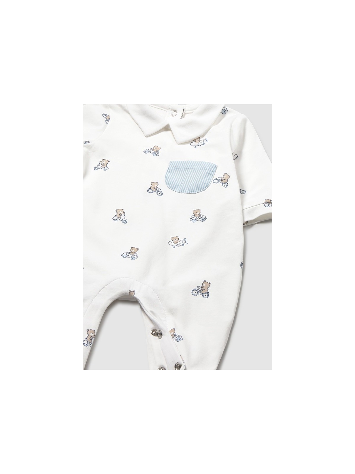 MAYORAL NEWBORN PAJAC ŚPIOCHY  DLA CHŁOPCA  BIAŁY W W MISIE NA ROWERZE 1716