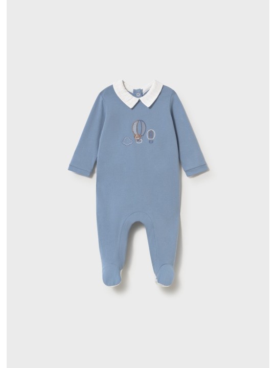 MAYORAL NEWBORN PAJAC ŚPIOCHY DLA CHŁOPCA BŁĘKITNY Z HAFTEM 1742/78