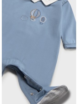 MAYORAL NEWBORN PAJAC ŚPIOCHY DLA CHŁOPCA BŁĘKITNY Z HAFTEM 1742/78