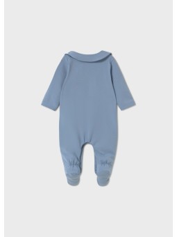 MAYORAL NEWBORN PAJAC ŚPIOCHY DLA CHŁOPCA NIEBIESKI Z NADRUKIEM PLUS ŚLINIAK 1714/88