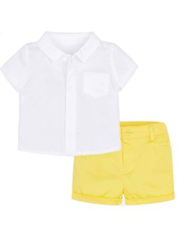 MAYORAL NEWBORN KOMPLET LETNI DLA CHŁOPCA KOSZULA NA KRÓTKI RĘKAW PLUS SPODENKI ŻÓŁTE KOMPLET17