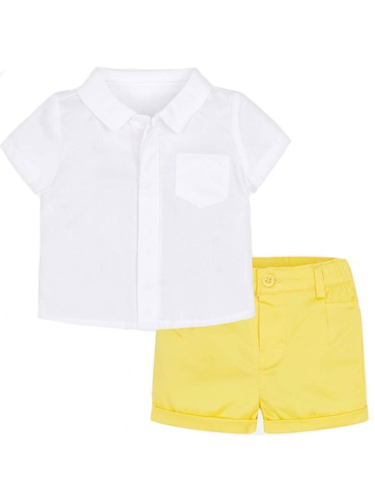 MAYORAL NEWBORN KOMPLET LETNI DLA CHŁOPCA KOSZULA NA KRÓTKI RĘKAW PLUS SPODENKI ŻÓŁTE KOMPLET17
