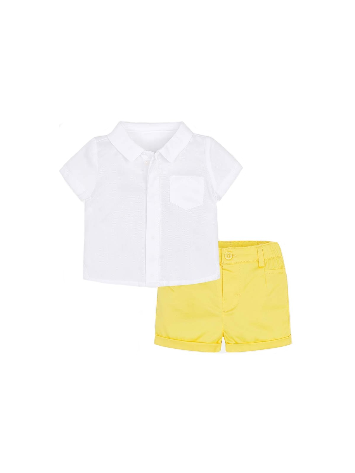 MAYORAL NEWBORN KOMPLET LETNI DLA CHŁOPCA KOSZULA NA KRÓTKI RĘKAW PLUS SPODENKI ŻÓŁTE KOMPLET17