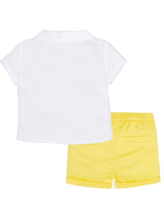MAYORAL NEWBORN KOMPLET LETNI DLA CHŁOPCA KOSZULA NA KRÓTKI RĘKAW PLUS SPODENKI ŻÓŁTE KOMPLET17