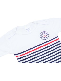 BODY  KRÓTKI RĘKAW DLA  CHŁOPCA BIAŁE W PASECZKI BABYKIDS