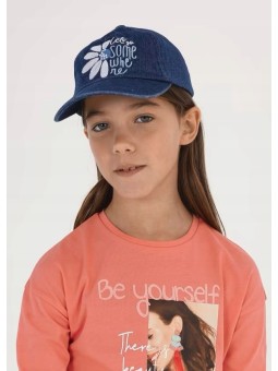 MAYORAL CZAPKA Z DASZKIEM DLA DZIEWCZYNKI GRANATOWA Z HAFTEM 10482/56