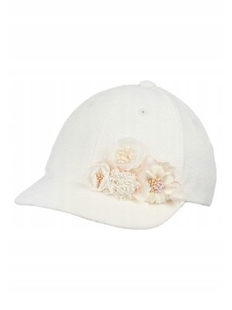 JAMIKS CZAPKA Z DASZKIEM DLA DZIEWCZYNKI KREMOWA Z OZDOBNYMI KWIATKAMI  ODETTE