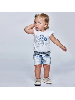 MAYORAL BABY KRÓTKIE SPODENKI JEANS DLA DZIEWCZYNKI Z PASKIEM 1225/85