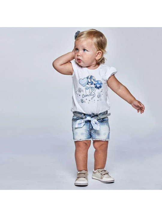 MAYORAL BABY KRÓTKIE SPODENKI JEANS DLA DZIEWCZYNKI Z PASKIEM 1225/85
