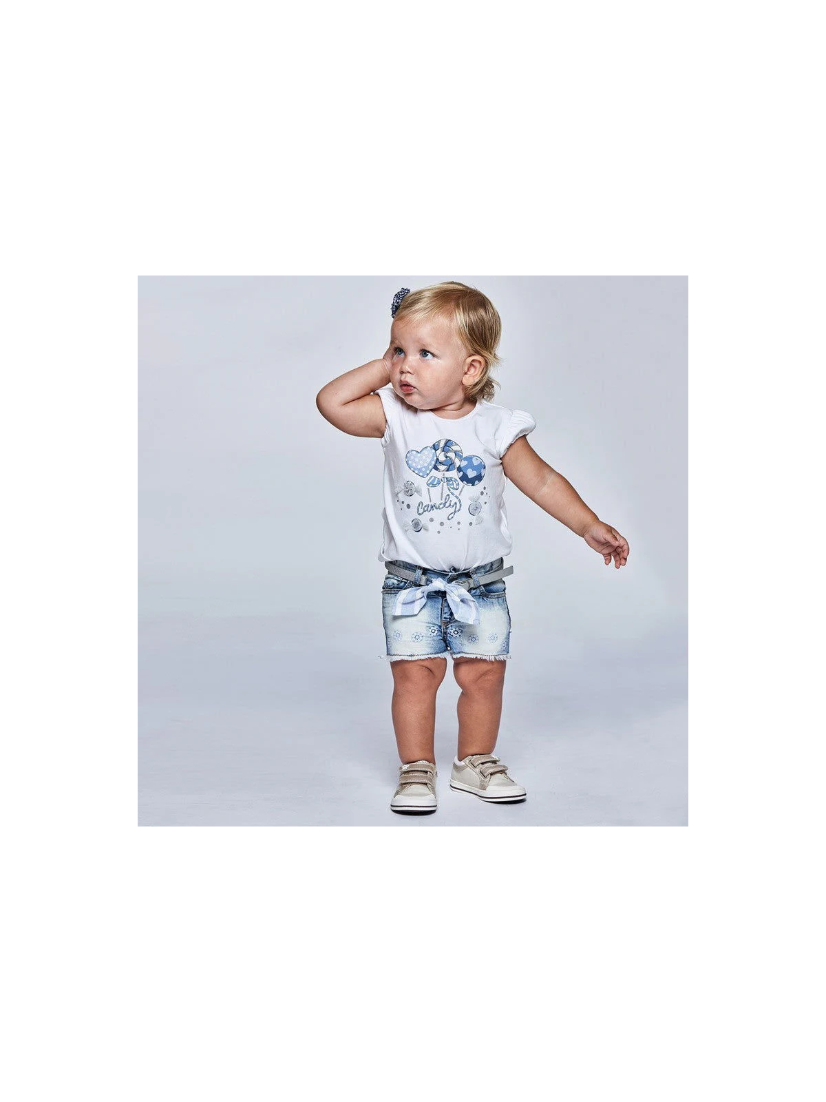 MAYORAL BABY KRÓTKIE SPODENKI JEANS DLA DZIEWCZYNKI Z PASKIEM 1225/85