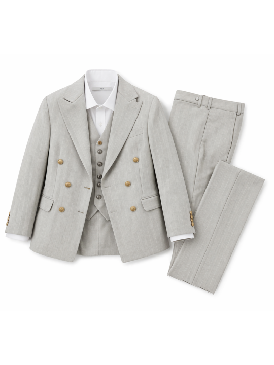 GIOVANNI PERA GARNITUR SZARY W DELIKATNY  PRĄŻEK  MARYNARKA KAMIZELKA SPODNIE ZŁOTE GUZIKI 672/37