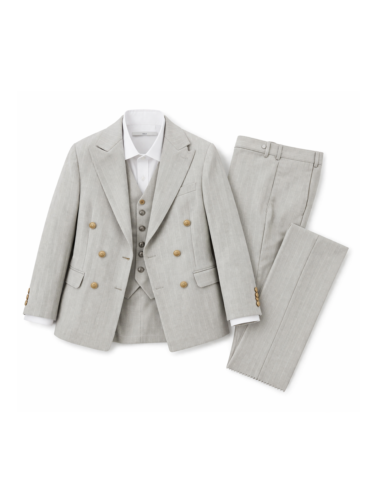 GIOVANNI PERA GARNITUR SZARY W DELIKATNY  PRĄŻEK  MARYNARKA KAMIZELKA SPODNIE ZŁOTE GUZIKI 672/37