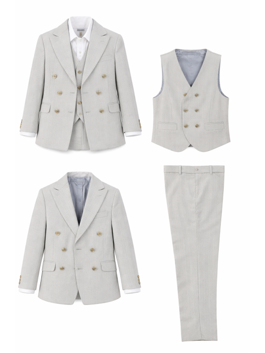 GIOVANNI PERA GARNITUR SZARY W DELIKATNY  PRĄŻEK  MARYNARKA KAMIZELKA SPODNIE ZŁOTE GUZIKI 672/37