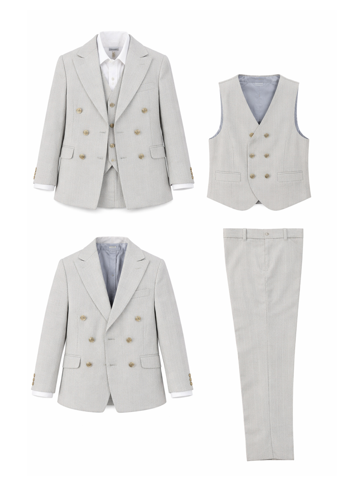 GIOVANNI PERA GARNITUR SZARY W DELIKATNY  PRĄŻEK  MARYNARKA KAMIZELKA SPODNIE ZŁOTE GUZIKI 672/37