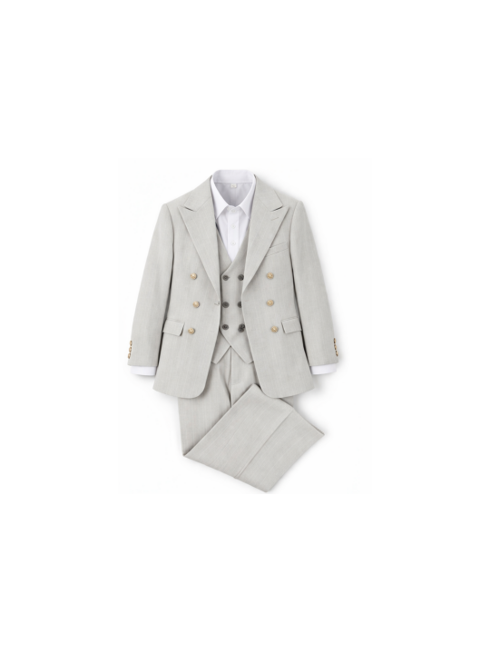 GIOVANNI PERA GARNITUR SZARY W DELIKATNY  PRĄŻEK  MARYNARKA KAMIZELKA SPODNIE ZŁOTE GUZIKI 672/37