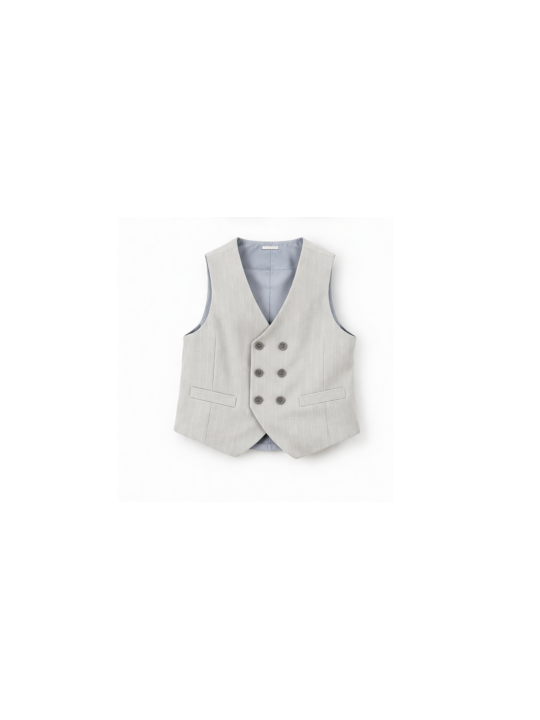 GIOVANNI PERA GARNITUR SZARY W DELIKATNY  PRĄŻEK  MARYNARKA KAMIZELKA SPODNIE ZŁOTE GUZIKI 672/37