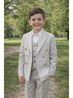 GIOVANNI PERA GARNITUR SZARY W DELIKATNY  PRĄŻEK  MARYNARKA KAMIZELKA SPODNIE ZŁOTE GUZIKI 672/37