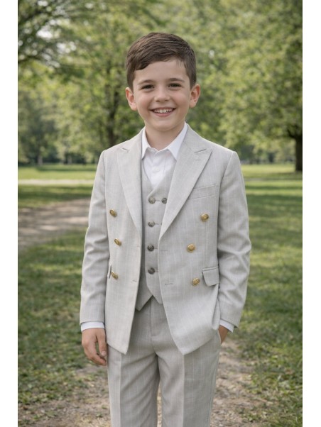 GIOVANNI PERA GARNITUR SZARY W DELIKATNY  PRĄŻEK  MARYNARKA KAMIZELKA SPODNIE ZŁOTE GUZIKI 672/37