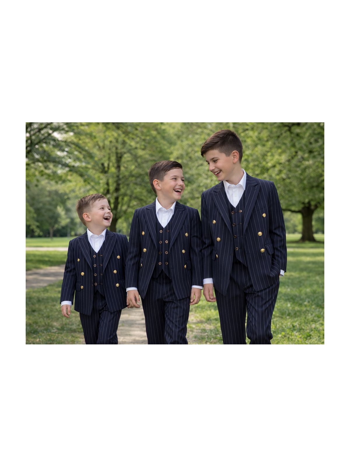 GIOVANNI PERA GARNITUR GRANATOWY  W DELIKATNY PRĄŻEK MARYNARKA KAMIZELKA SPODNIE ZŁOTE GUZIKI 672/37