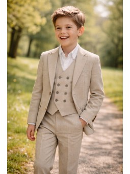 GIOVANNI PERA GARNITUR BEŻOWY MARYNARKA KAMIZELKA SPODNIE 37/675