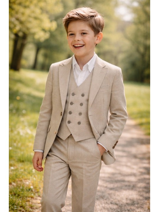 GIOVANNI PERA GARNITUR BEŻOWY MARYNARKA KAMIZELKA SPODNIE 37/675