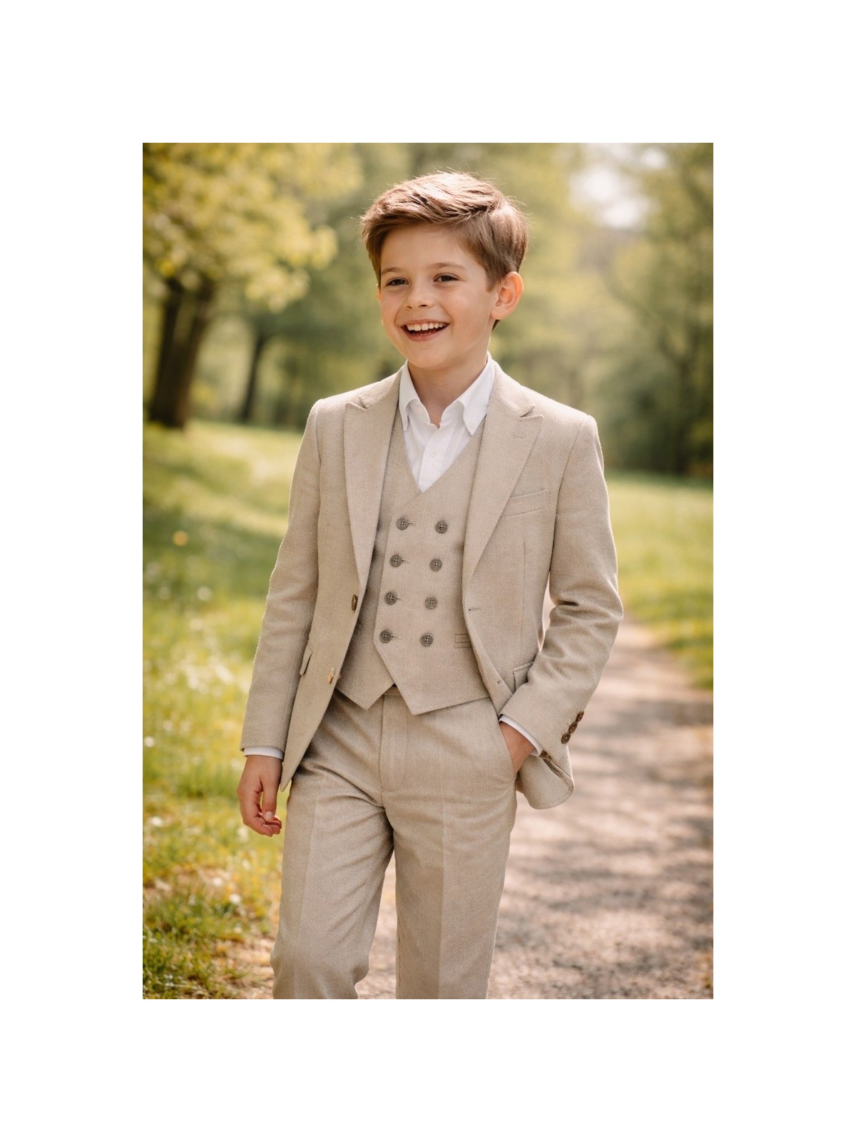 GIOVANNI PERA GARNITUR BEŻOWY MARYNARKA KAMIZELKA SPODNIE 37/675