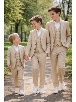 GIOVANNI PERA GARNITUR BEŻOWY MARYNARKA KAMIZELKA SPODNIE 37/675