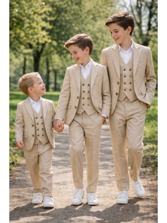 GIOVANNI PERA GARNITUR BEŻOWY MARYNARKA KAMIZELKA SPODNIE 37/675