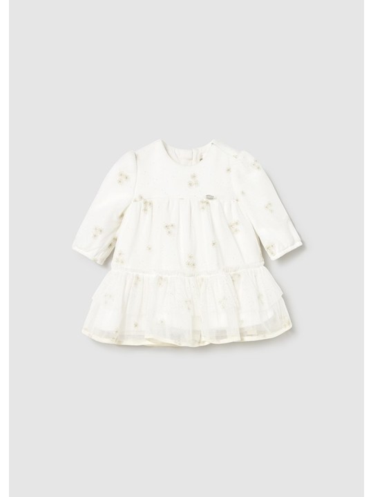 MAYORAL NEWBORN SUKIENKA WIZYTOWA TIUL KREMOWA  W ZŁOTE KWIATKI 2817/39