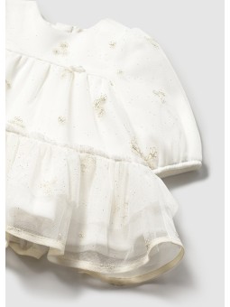 MAYORAL NEWBORN SUKIENKA WIZYTOWA TIUL KREMOWA  W ZŁOTE KWIATKI 2817/39