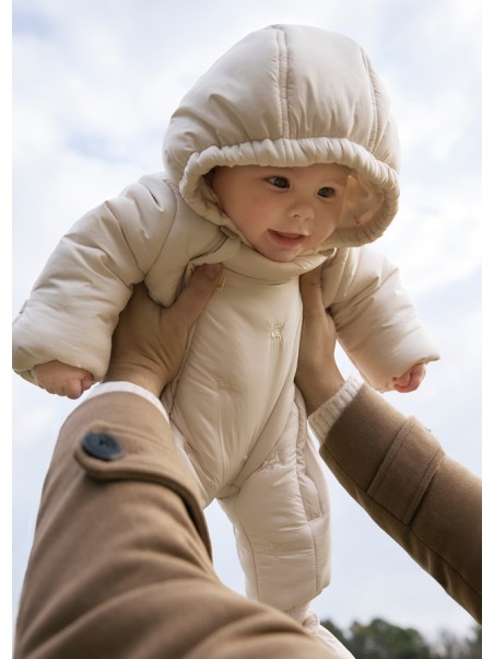 MAYORAL NEWBORN KOMBINEZON  ZIMOWY Z KAPTUREM DLA DZIEWICZYNKI DLA CHŁOPCA UNISEX KREMOWY 2603/26