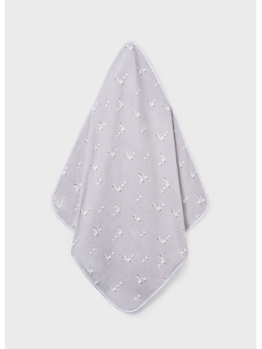 MAYORAL NEWBORN RĘCZNIK KĄPIELOWY Z KAPTUREM BIAŁO SZARY W GĄSKI 9117/78