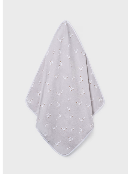 MAYORAL NEWBORN RĘCZNIK KĄPIELOWY Z KAPTUREM BIAŁO SZARY W GĄSKI 9117/78