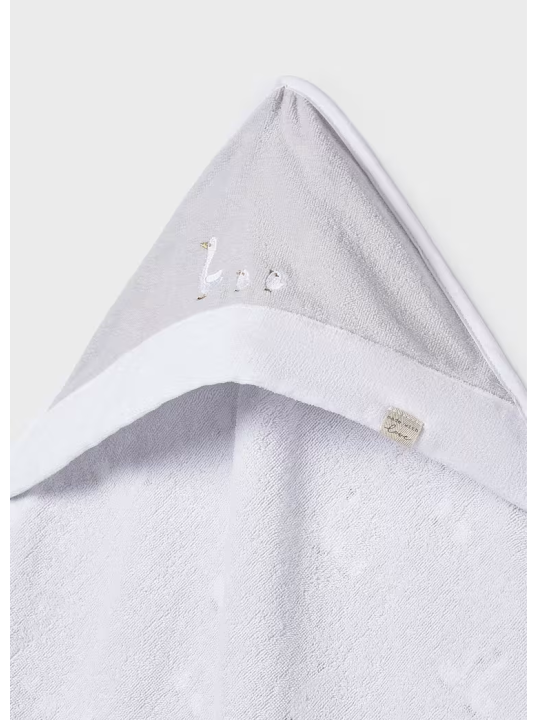 MAYORAL NEWBORN RĘCZNIK KĄPIELOWY Z KAPTUREM BIAŁO SZARY W GĄSKI 9117/78